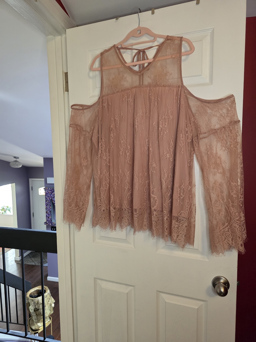 Women's Dusty Rose Lace Cold-Shoulder Blouse